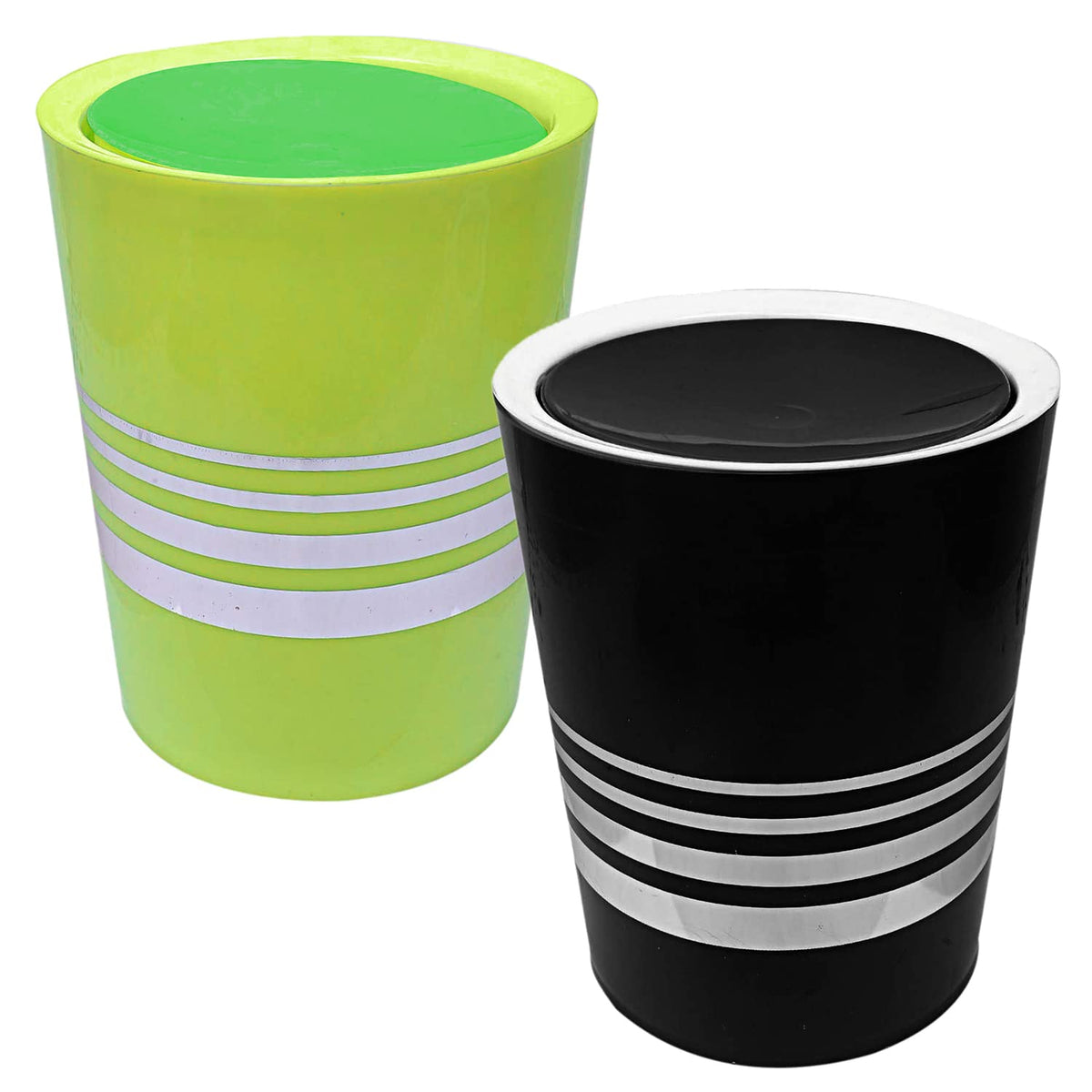 Heart Home Plastic Dustbin/Wastebin With Swing Lid, 7 Liter- Pack of 2 (Black & Green)-47HH0809