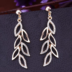 Yellow Chimes Earrings for Women & Girls | Fashion Gold Crystal Studded Dangler Earrings | Gold Plated Earring | Leaf Shaped Western Long Dangler Earrings | Birthday & Anniversary Gift
