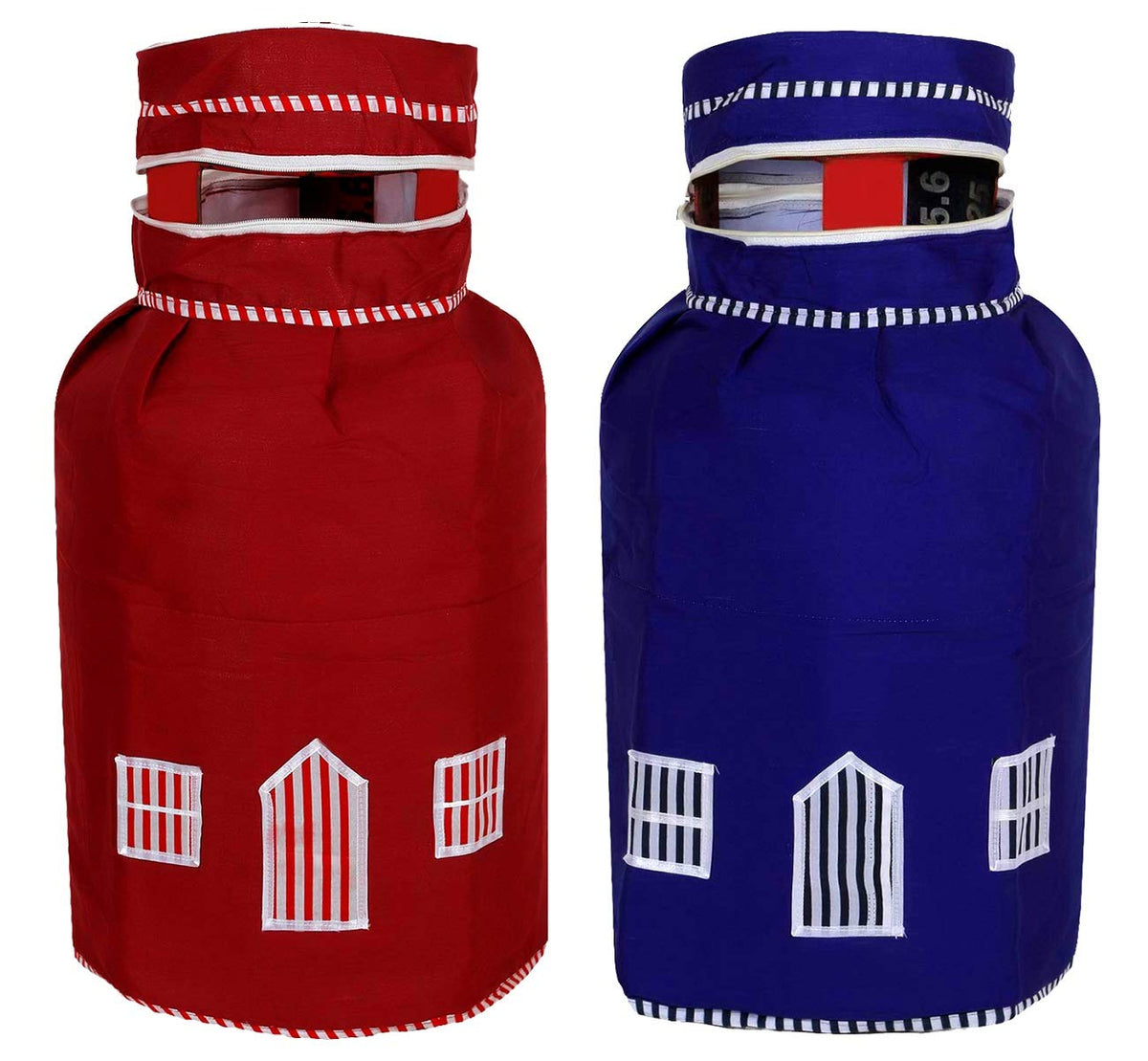 Kuber Industries 2 Pieces Cotton Dust-Water Proof LPG Gas Cylinder Cover (Red & Blue) - CTKTC40754