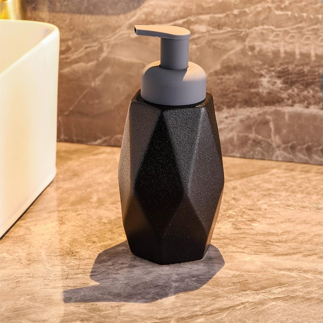 UMAI Liquid Soap Dispenser | Stoneware | Bathroom Sanitizer, Lotion, Shampoo Dispenser | Ceramic Handwash Bottle for Kitchen | Soap Dispenser for Wash Basin | Bathroom Accessories | 400 ml (Black)