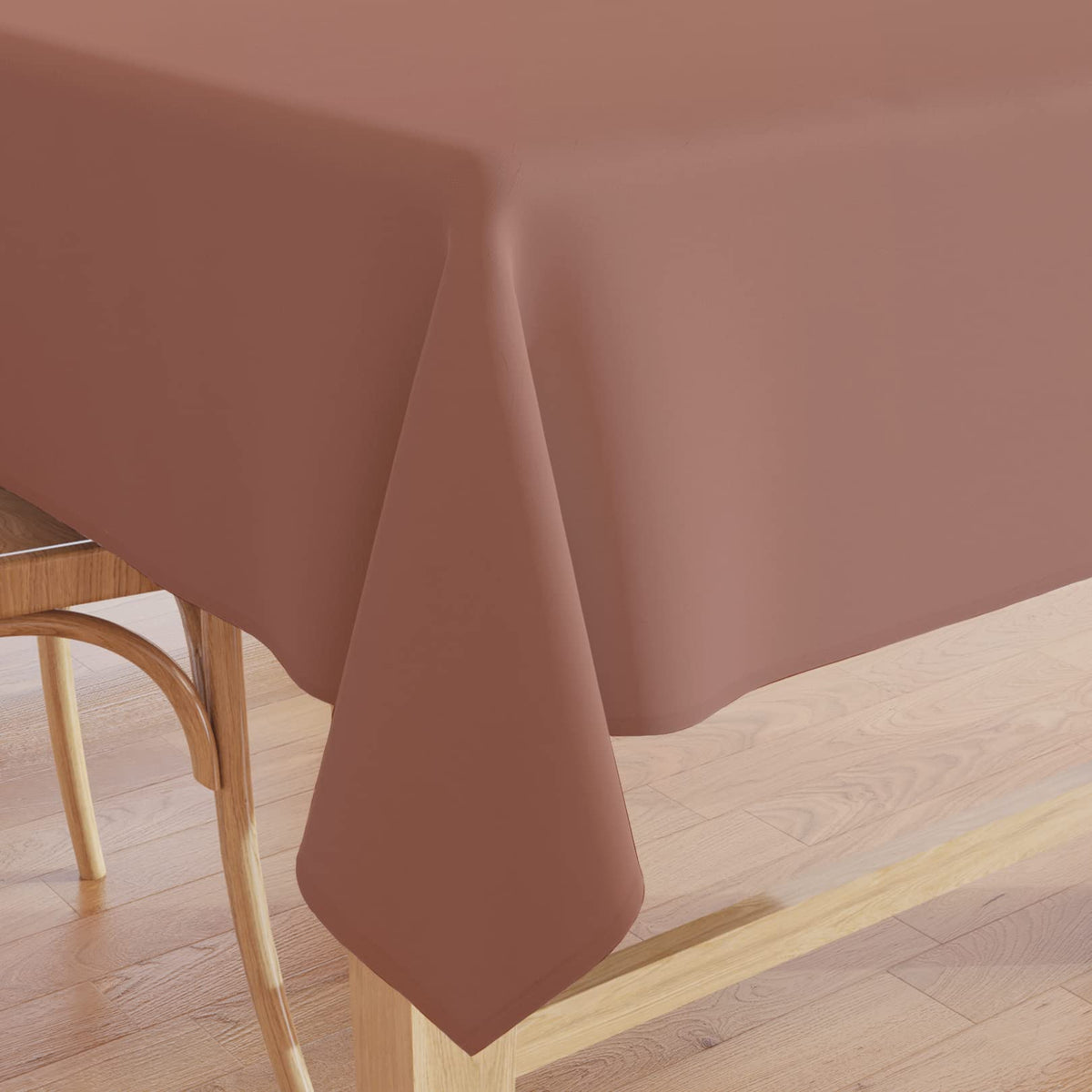 Encasa Homes Plain Colour Table Cloth (4.6 ft Long) for 4 Seater Large Centre Dining Table - Tan - Cotton Canvas Fabric, Mercerised, Washable, Rectangular for Home Hotel & Restaurant