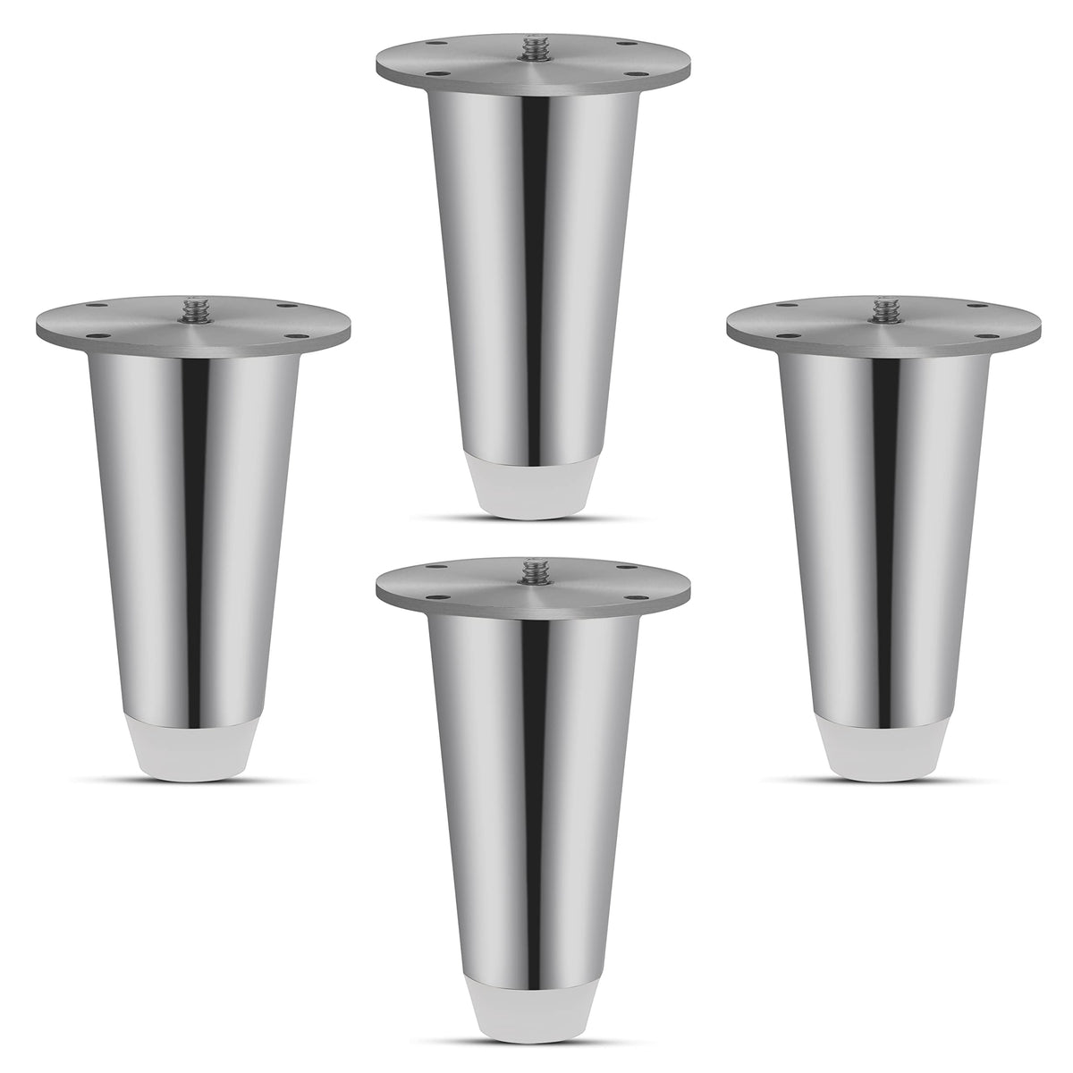 Plantex 4 Inch Sofa Legs for Bed Furniture/Sofa Legs for Table/Sofa Support Legs with Rubber Grip (Chrome, 6 Pcs)