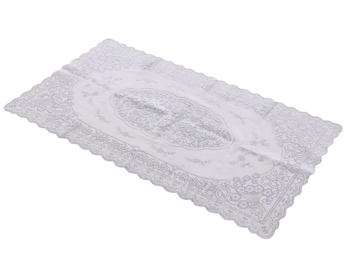 Heart Home PVC Floral Print Table Runner for Living, Dinning, Office, Kitchen & Wedding 33" x 16" (White) 52HH4065