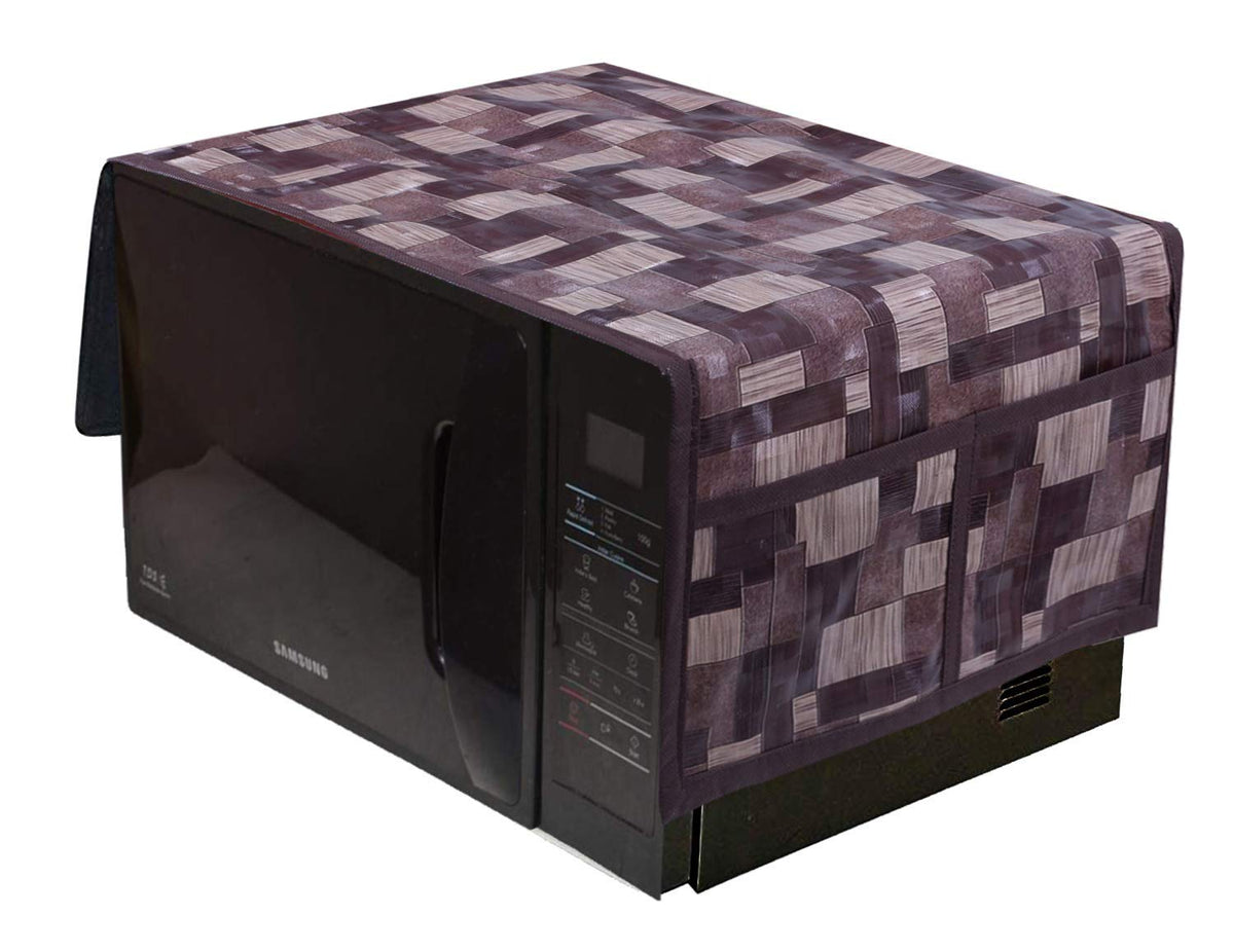 Kuber Industries 3D Checkered Design PVC Microwave Oven Top Cover 23 Liter with Utility 4 Pockets (Brown) - CTKTC040666
