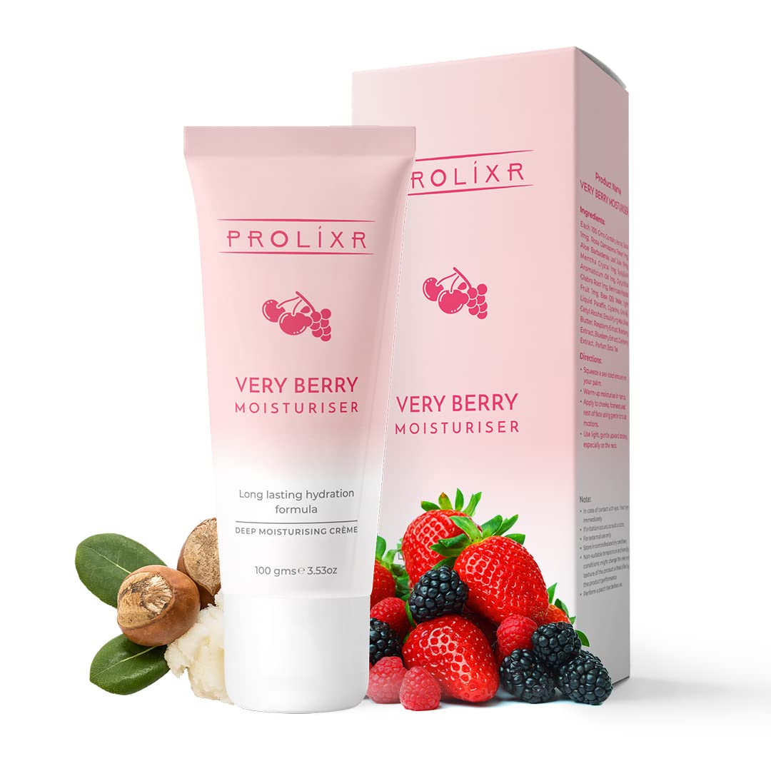 Prolixr Very Berry Moisturizer | Oil-Free Moisturizer for Women & Men | Radiant skin | Non sticky | Hydrating Formula for All Skin Types | 100 gm