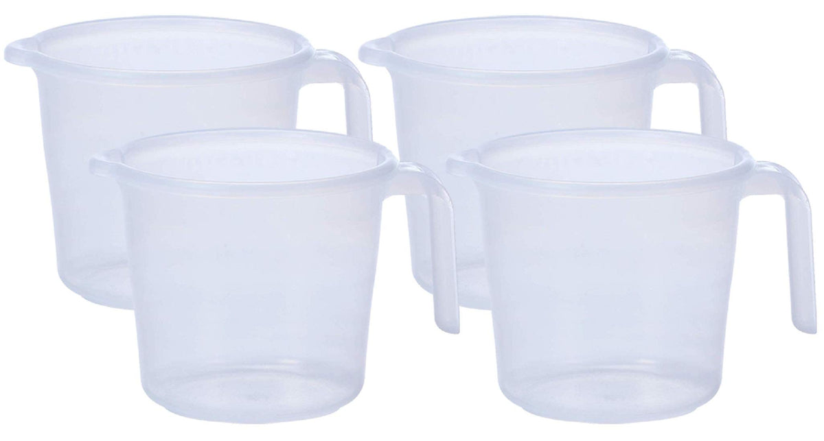 Kuber Industries Virgin Plastic 4 Pieces Transparent Bathroom Mug with Measurement,1100 ml (White)