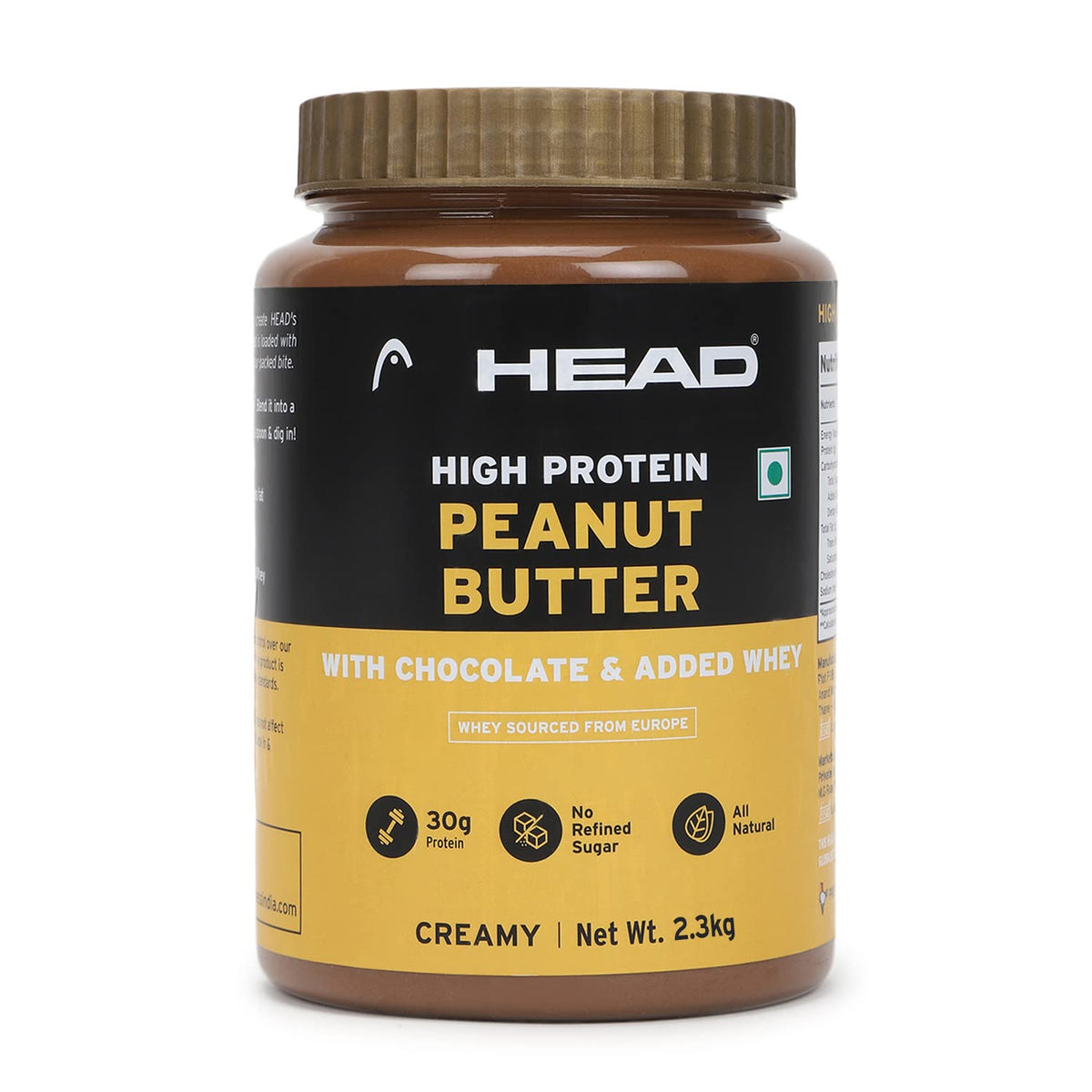 Head High Protein Peanut Butter (Chocolate, Creamy, 2.3Kg) | 100% Pure Nuts | Added Whey | Protein Rich Nutritious Snack