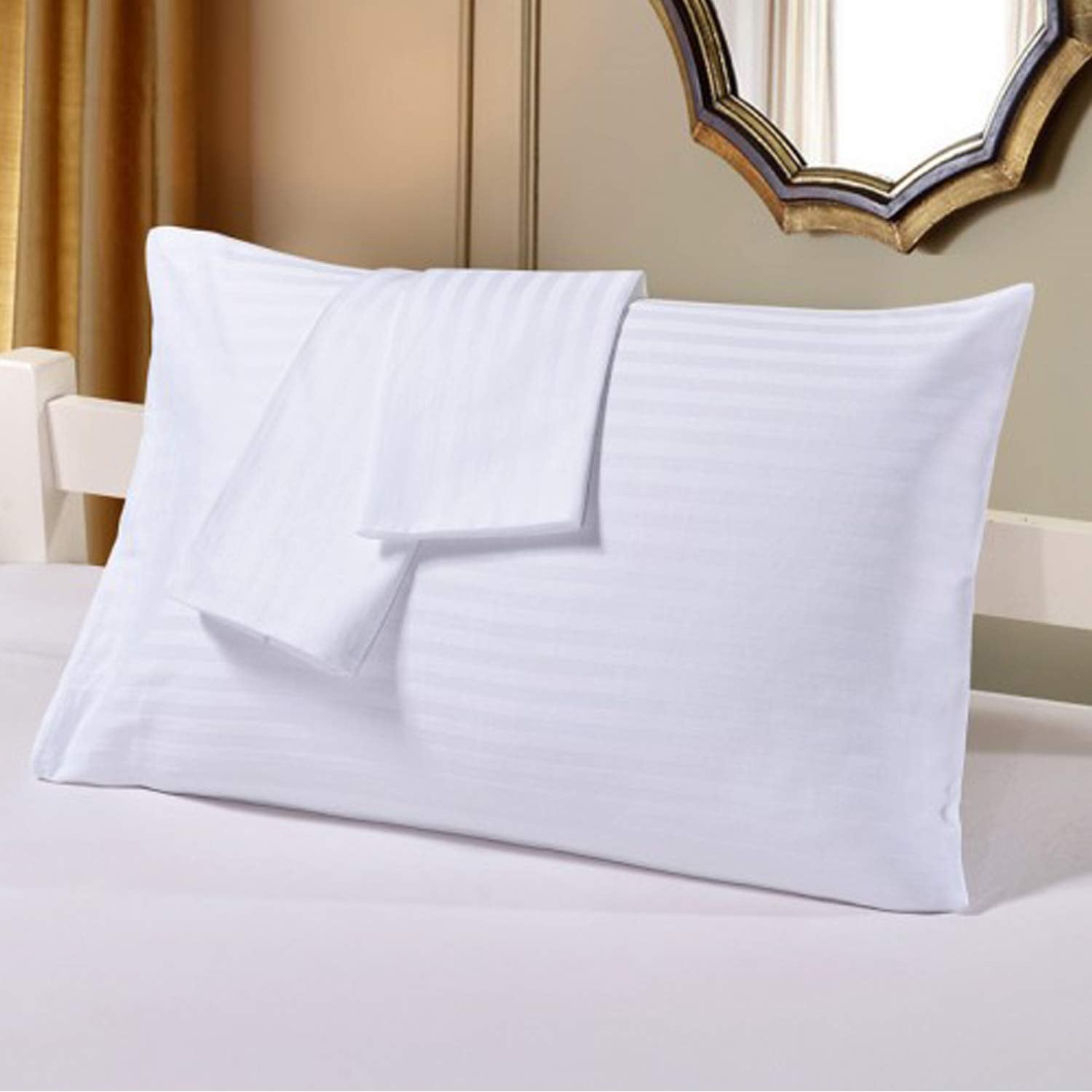 Kuber Industries 2 Pieces Cotton Luxurious Pillow Cover|Ultra Soft Satin Striped Pillow Case|Breathable & Wrinkle Free|Pack of 2 (White)-CTKTC040309, 200 TC