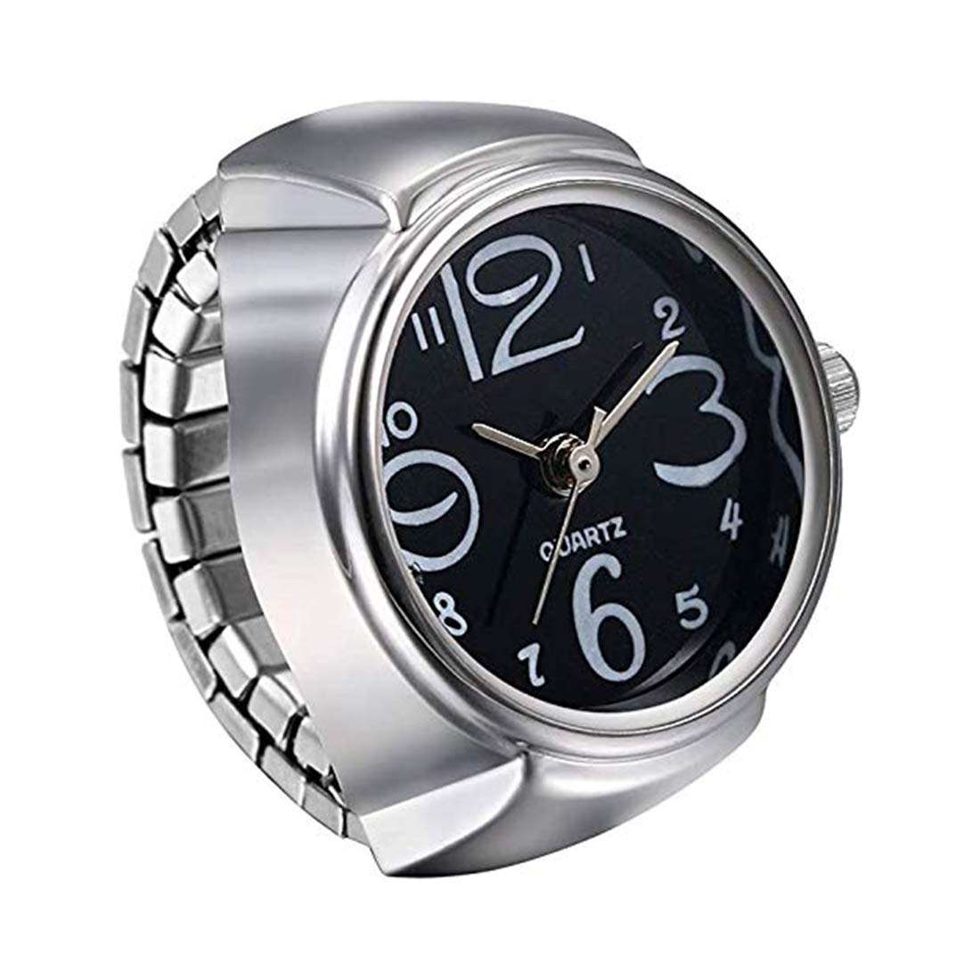 Yellow Chimes Rings for Women Stainless Steel Black Dial Analog Watch Ring Stretchable Ring Watch for Women and Girls.