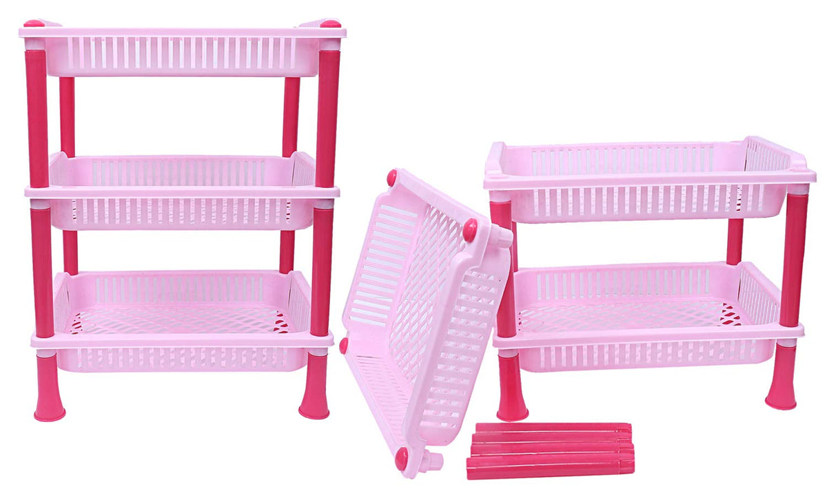 Kuber industries Plastic 2 Pieces 3 Layer Multi-Purpose Kitchen Storage Basket Rack (Pink)-CTKTC13246