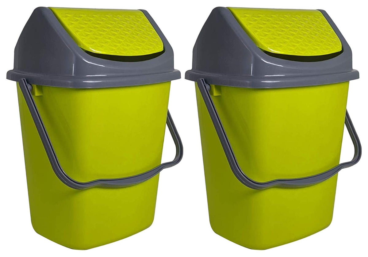 Kuber Industries 2 Pieces Delight Plastic Swing Garbage Waste Dustbin for Home, Office with Handle, 5 Liters (Green)