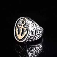Yellow Chimes Stylish Hollow Engraved Vintage Men Anchor Design Retro Stainless Steel Rings for Men and Boy's