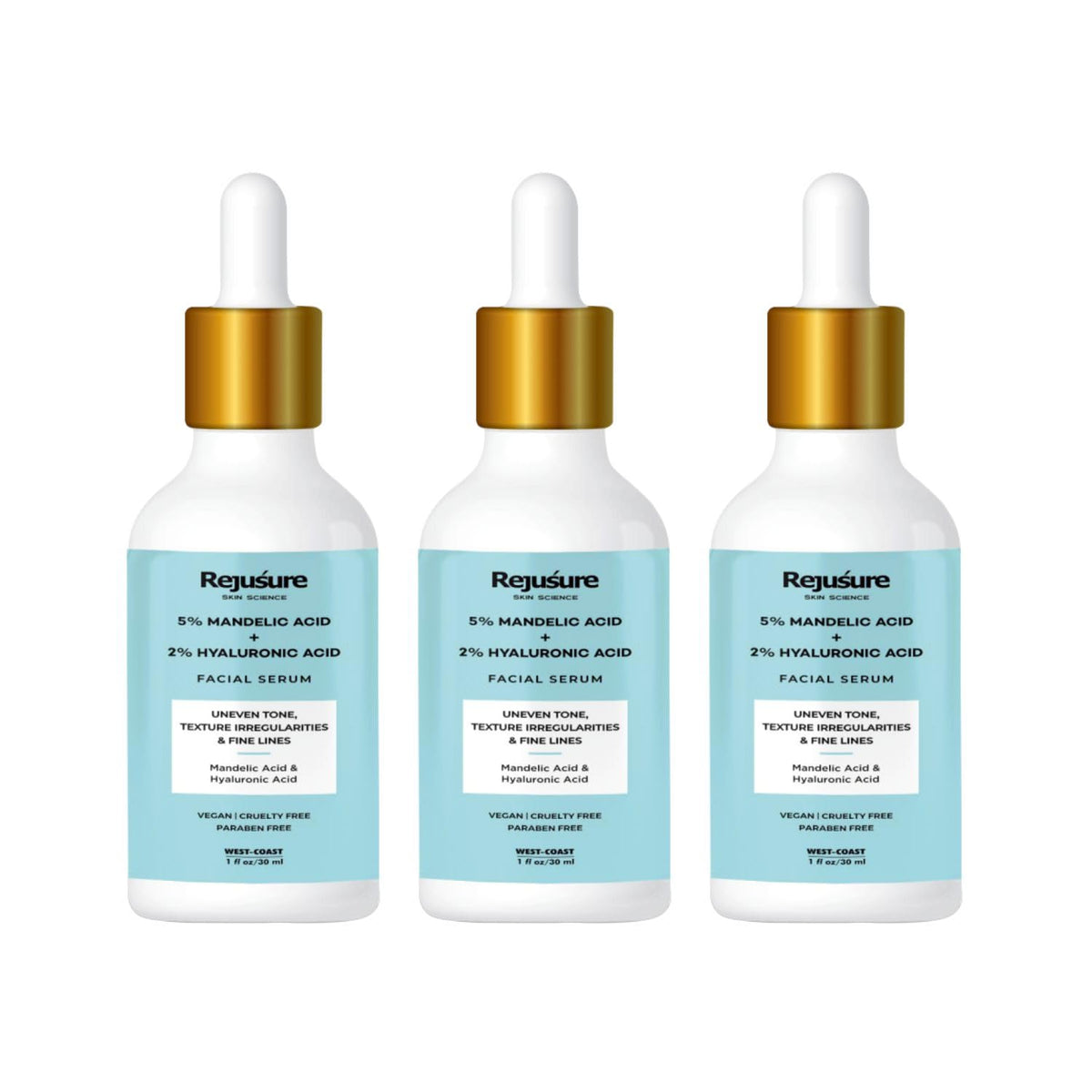 Rejusure Mandelic Acid 5% + Hyaluronic Acid 2% Face Serum for Uneven Tone, Texture Irregularities & Fine Line – 30ml (Pack of 3)