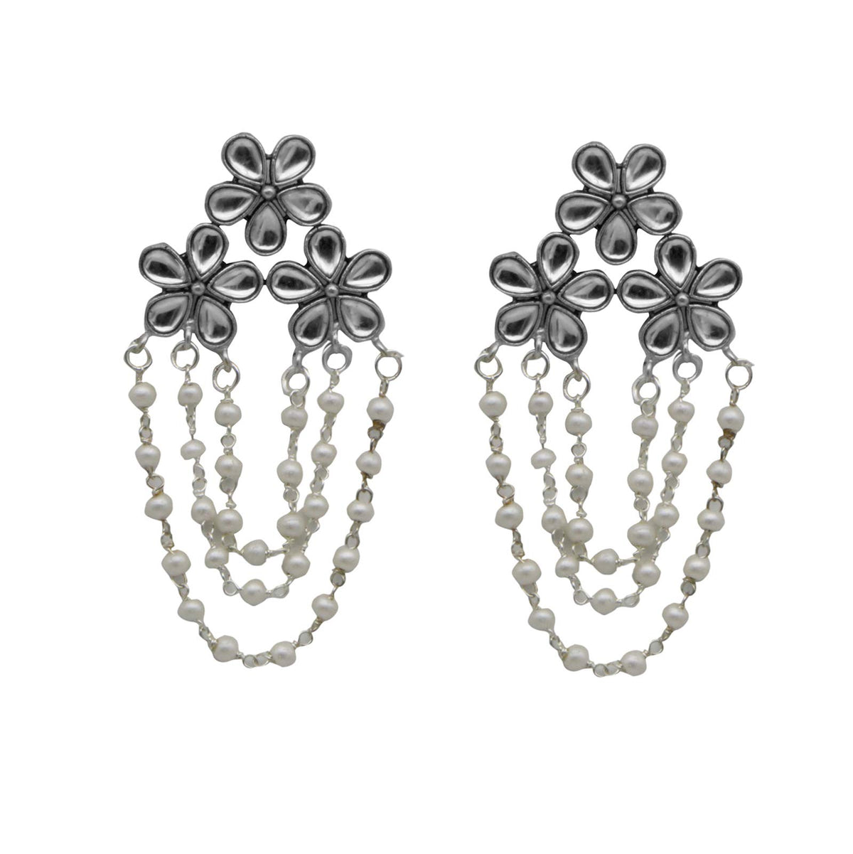 Teejh Shine Layered Pearl Polki Silver Oxidized Earrings For Women