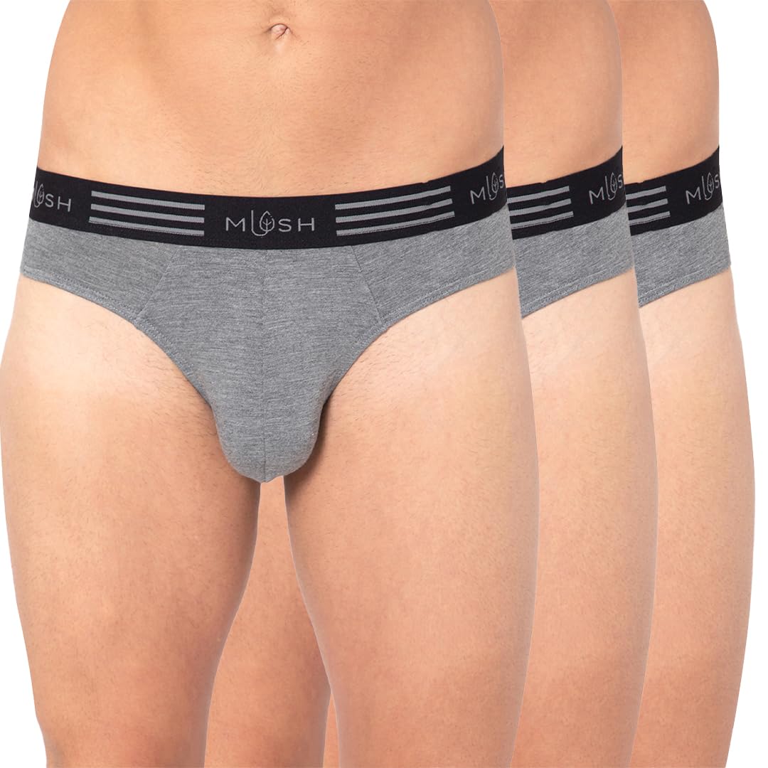 Mush Ultra Soft, Breathable, Feather Light Men's Bamboo Brief || Naturally Anti-Odor and Anti-Microbial Bamboo Innerwear Pack of 3 (M, Grey)