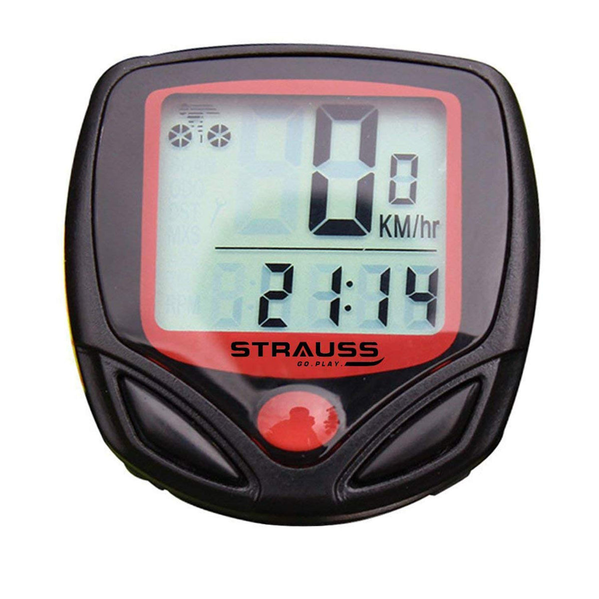 Strauss Bicycle Computer Odometer Speedometer | Waterproof LCD Display, Lightweight Multi-Function Cycling Accessory | Auto Sleep & Wake Up Mode, Speed Monitor | Easy Install & Read, (Red/Black)