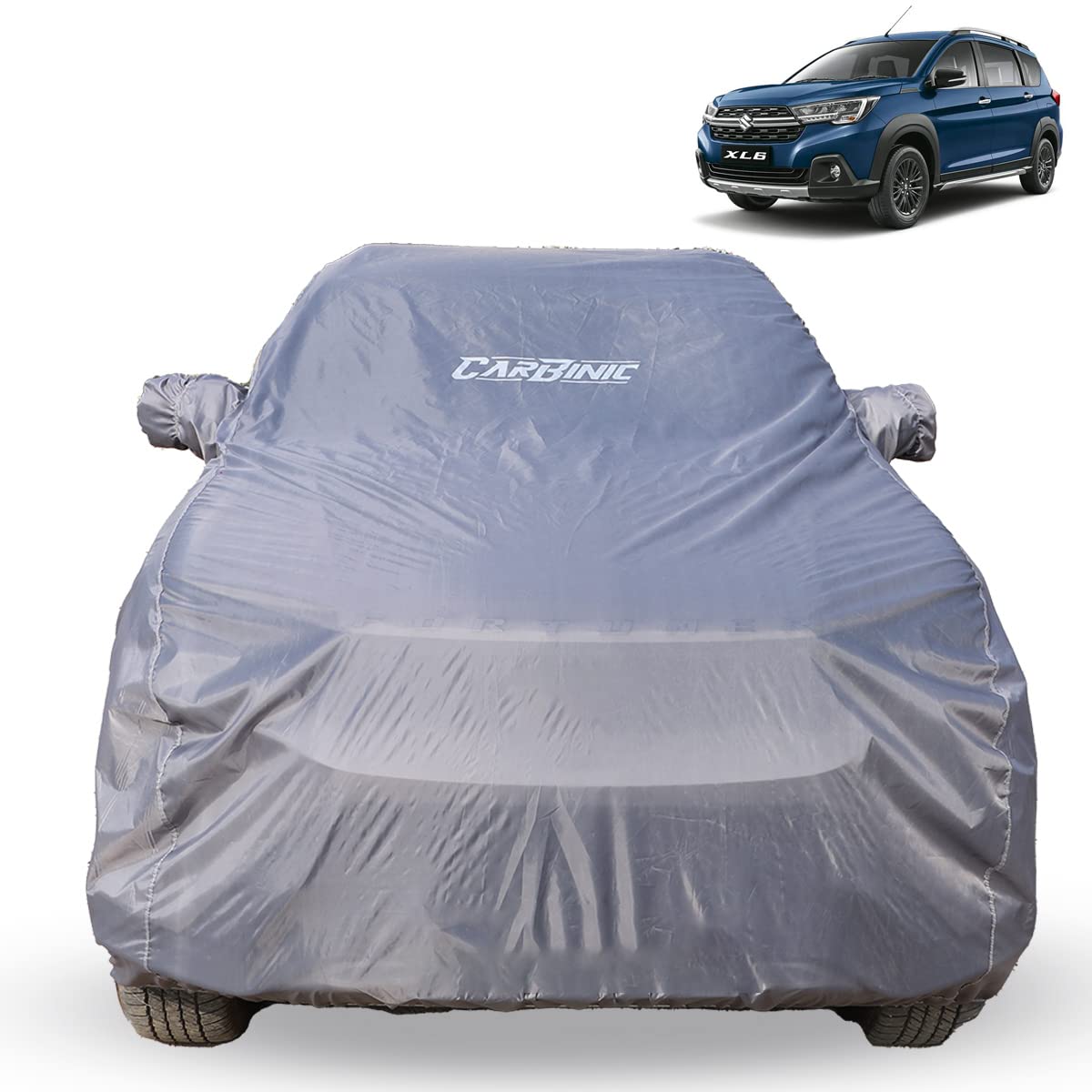 CARBINIC Car Body Cover for Maruti Suzuki XL6 2019 | Water Resistant, UV Protection Car Cover | Scratchproof Body Shield | Dustproof All-Weather | Mirror Pocket & Antenna | Car Accessories, Grey