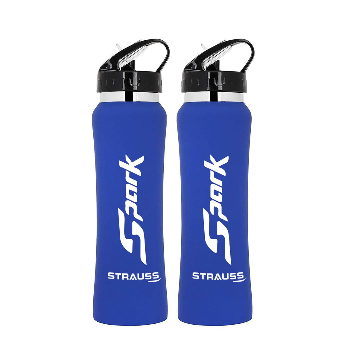 STRAUSS Spark Stainless-Steel Bottle, Rubber Finish, 750 ml, (Blue), (Pack of 2)