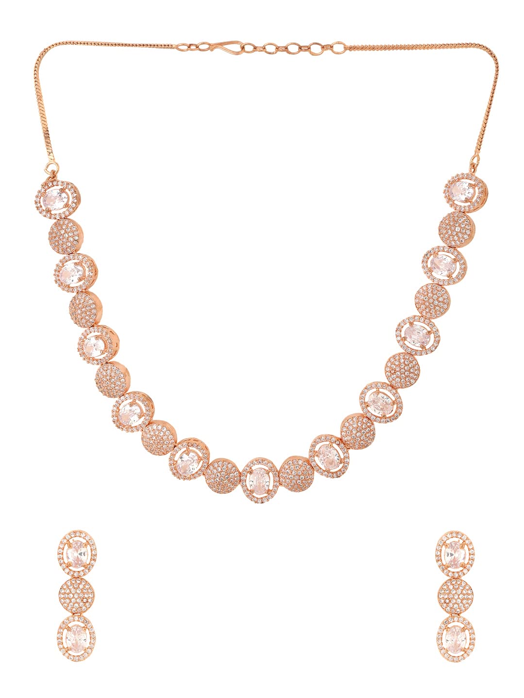 Yellow Chimes Jewellery Set For Women Rose Gold Toned AD/American Diamond Studded Necklace Set For Women and Girls