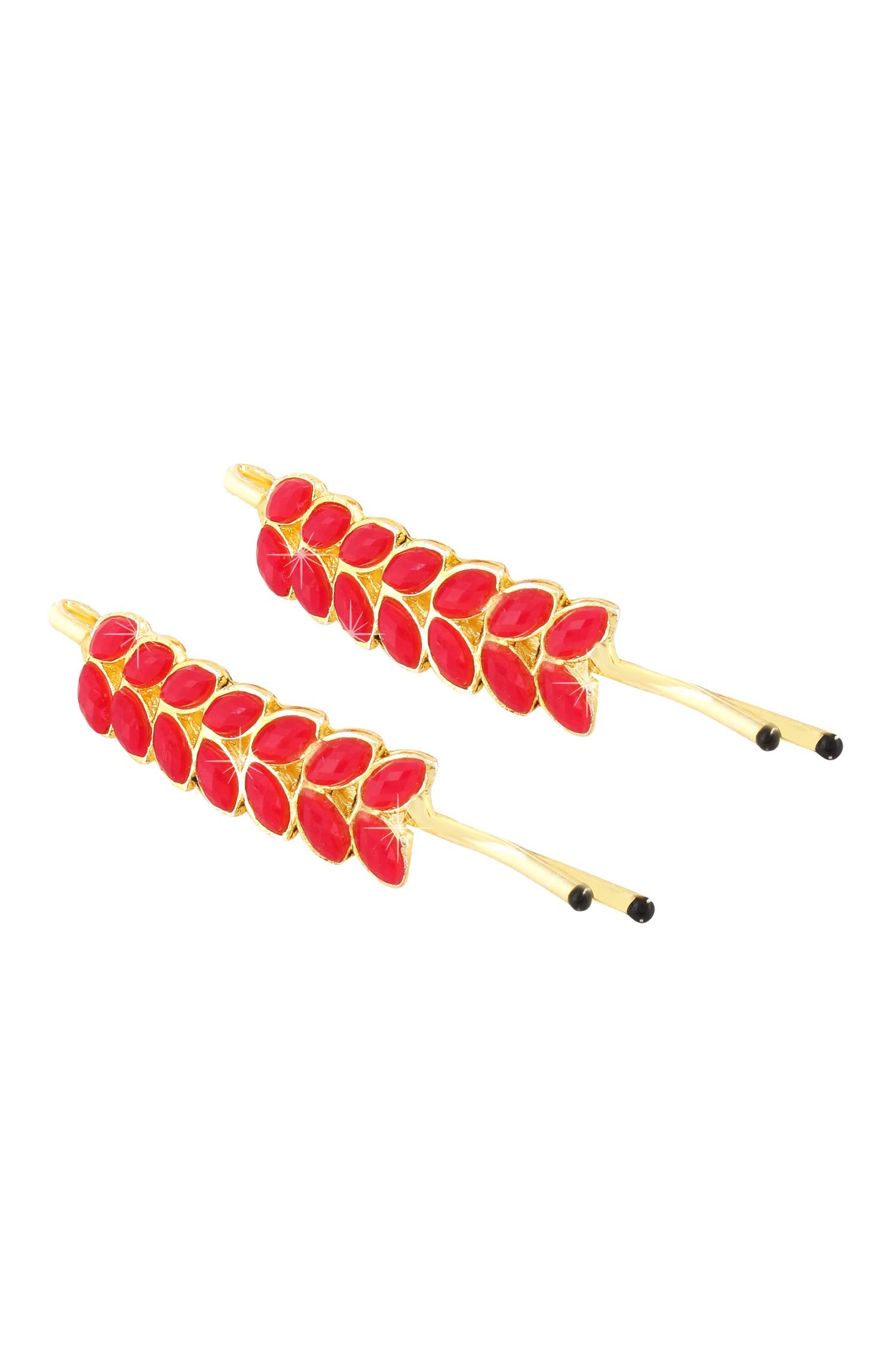 Yellow Chimes Beautiful Leaf Design 4 Pcs Combo Studded Stone Gold Plated Classic Hair Pins for Women & Girls