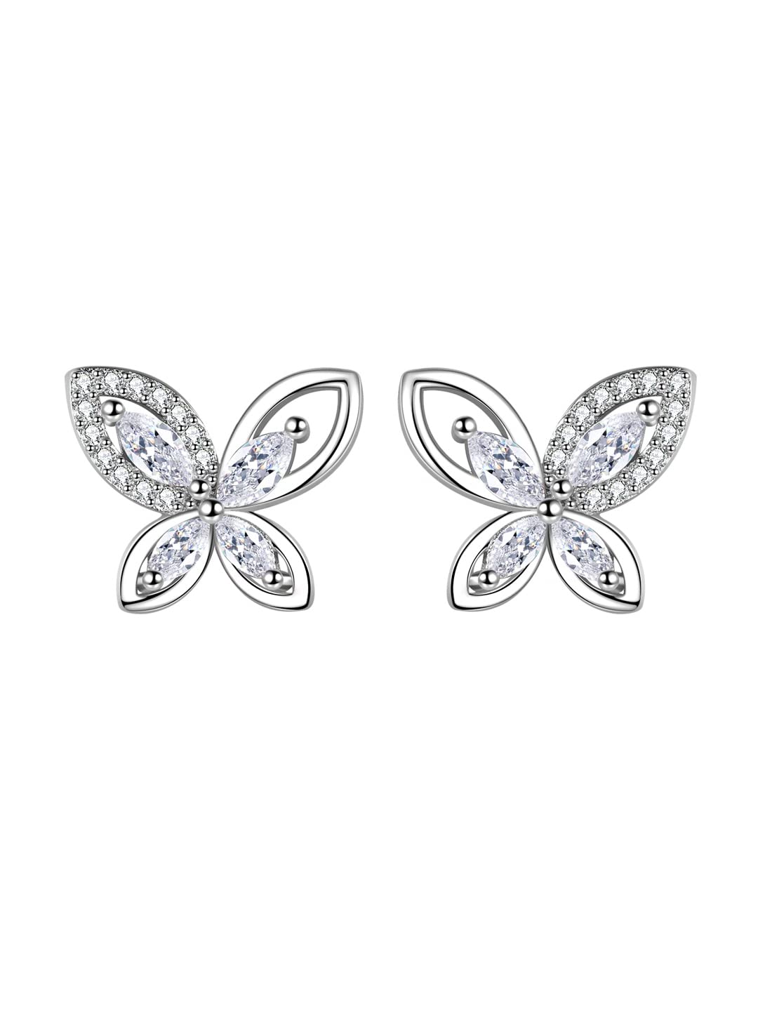 Yellow Chimes Earrings for Women and Girls Silver Stud Earrings for Women | Silver Toned Butterfly Earrings White Crystal Studs Earrings | Birthday Gift for girls and women Anniversary Gift for Wife