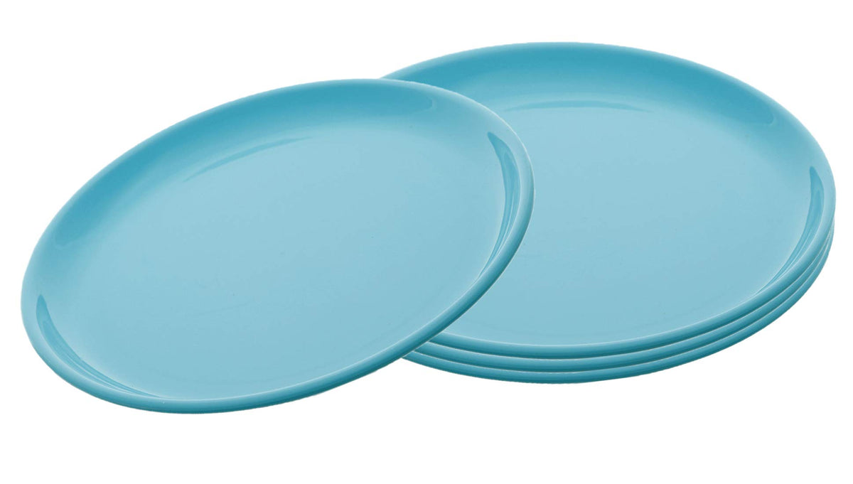 Kuber Industries Small Round 4 Pieces Unbreakable Plastic Microwave Safe Dinner Plates (Green) - CTKTC034838