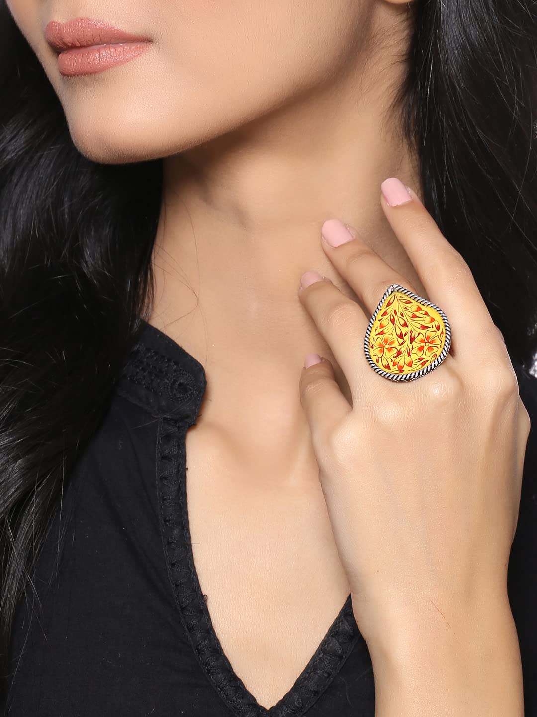 Yellow Chimes Oxidised Rings for Women Multicolor Meenakari Hand Painted Silver Oxidised Ring Adjustable Finger Rings for Women and Girls. (RG 1, Adjustable)