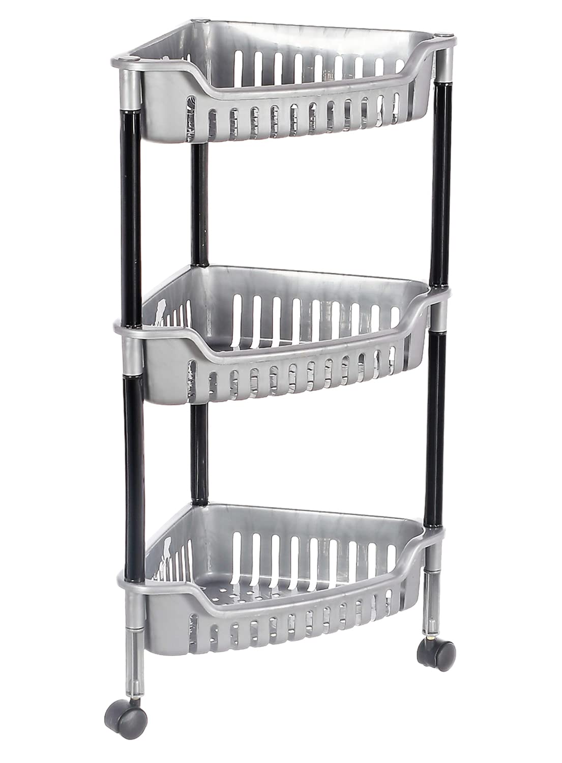 Kuber Industries Multiuses Plastic 3 Tier Triangle Corner Space Saving Storage Organizer Rack Shelf (Grey) -46KM0554