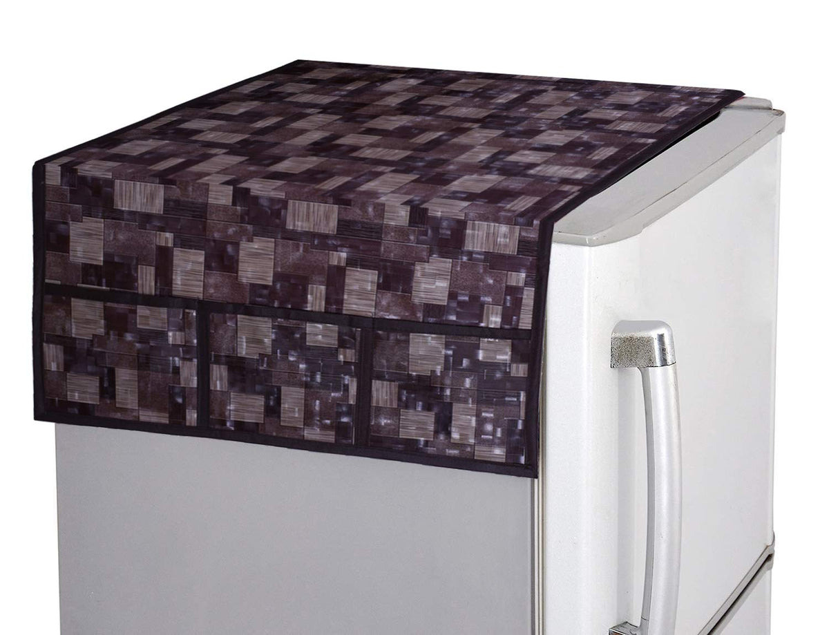 Kuber Industries 3D Checkered Design PVC Fridge/Refrigerator Top Cover (Brown) - CTKTC039702