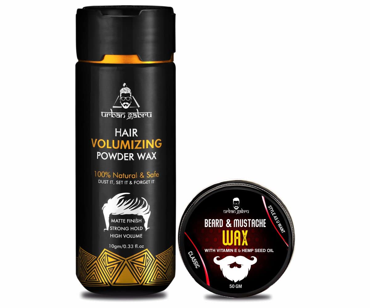 Urbangabru Hair Volumizing Powder Wax (10 Gram) + Beard Wax for Beard and Mustache (50 Gram) - Men's Grooming Kit (Pack of 2)