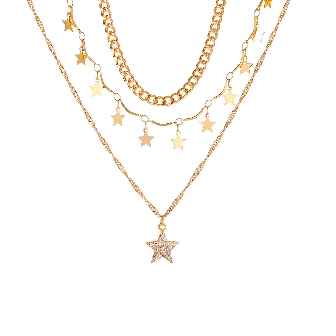 Yellow Chimes Trendy Fashion Multilayer Gold Toned Star Drop Choker Necklace for Women and Girls