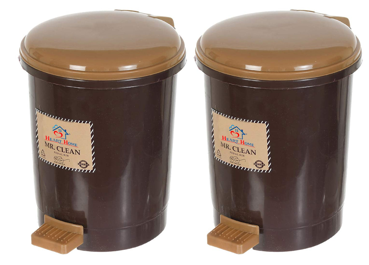 Heart Home 2.5 Liter Mini Desktop Trash Bin with Lid Tiny Garbage Trash Bin (Brown)-Pack of 2