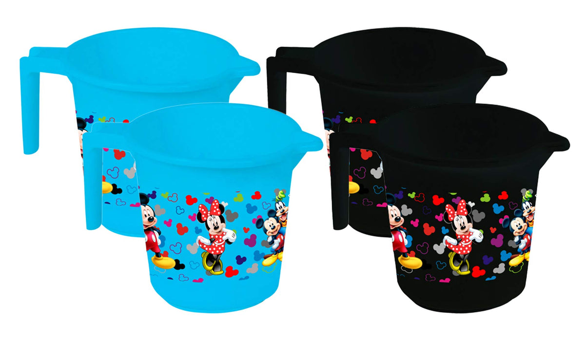 Kuber Industries Disney Team Mickey Print Plastic Bathing Mugs for Bathroom Bath Accessory, 500 ML (Set of 4,Blue & Black) -HS_35_KUBMARTS17146