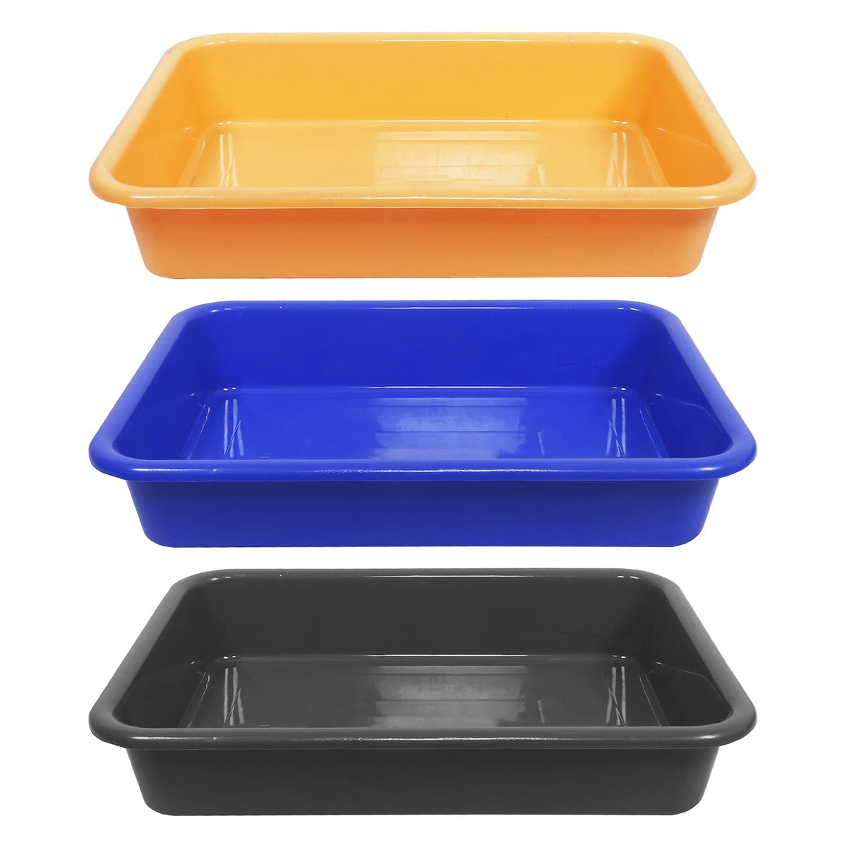 Kuber Industries Storage Tray|Versatile Plastic Storage Organizer|Rectangular Tray for Kitchen Storage|Storage Tray for office|Exel Tray 555|Pack of 3 (Multicolor)