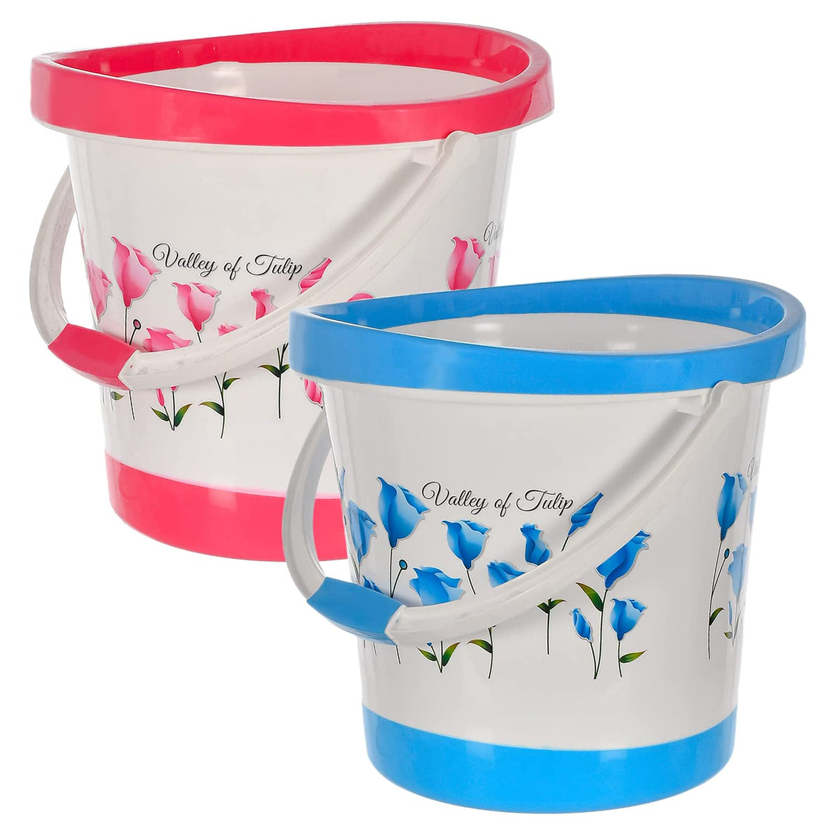Kuber Industries Bucket|Plastic Bucket for Bathroom|Tulip Flower Bucket for Bathing|Unbreakable Bucket with Handle|18 Liter|Pack of 2 (Multicolor)