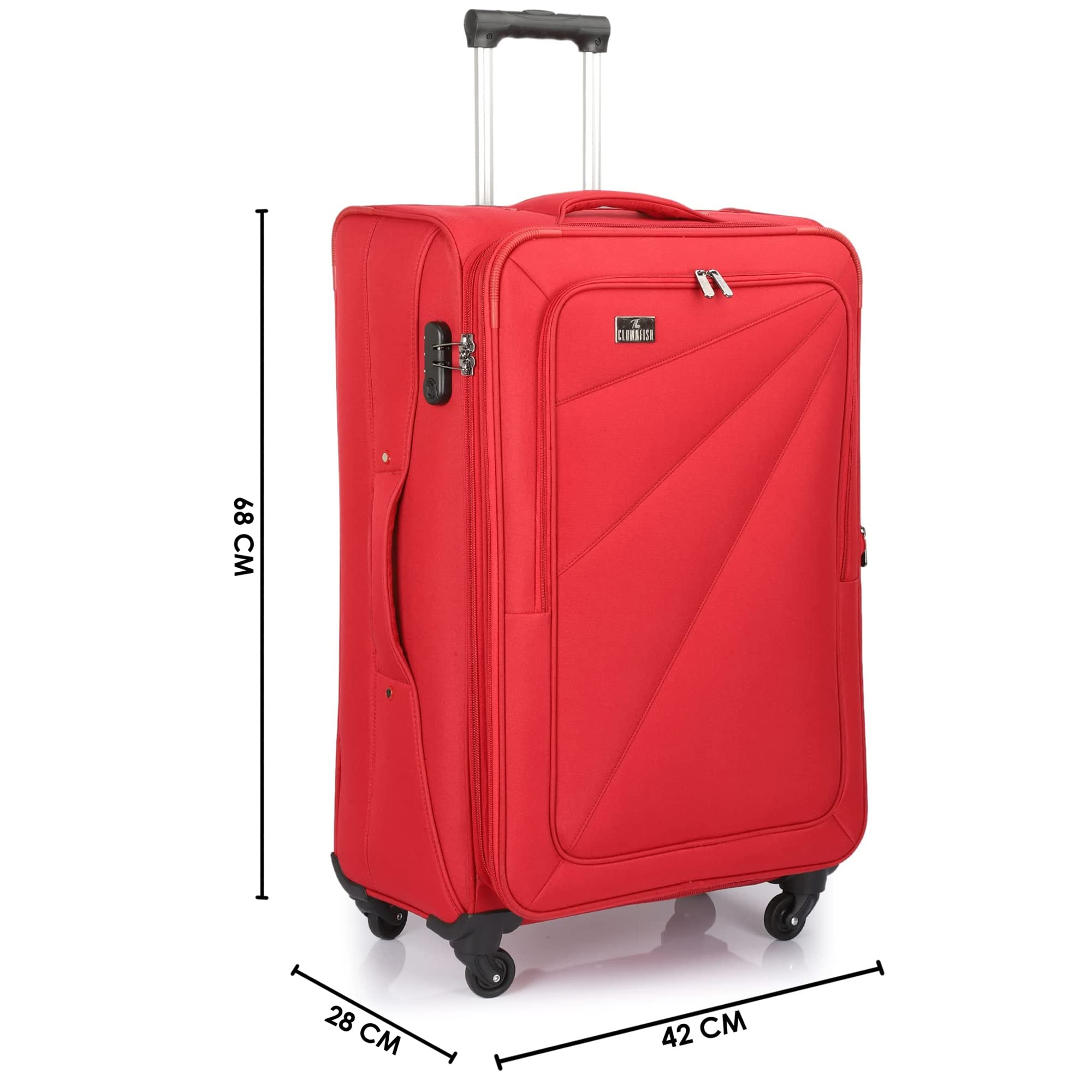 The Clownfish Farren Luggage Polyester Softcase Suitcase Four Wheel Trolley Bag- Red (Medium Size- 68 cm)