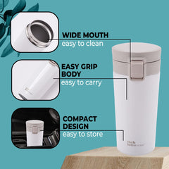 The Better Home Vacuum Insulated Coffee Mug (380ml) | Double Wall Insulated Stainless Steel Coffee Mug | Hot and Cold Coffee Tumbler | Coffee Mug with Lid for Home & Office | White
