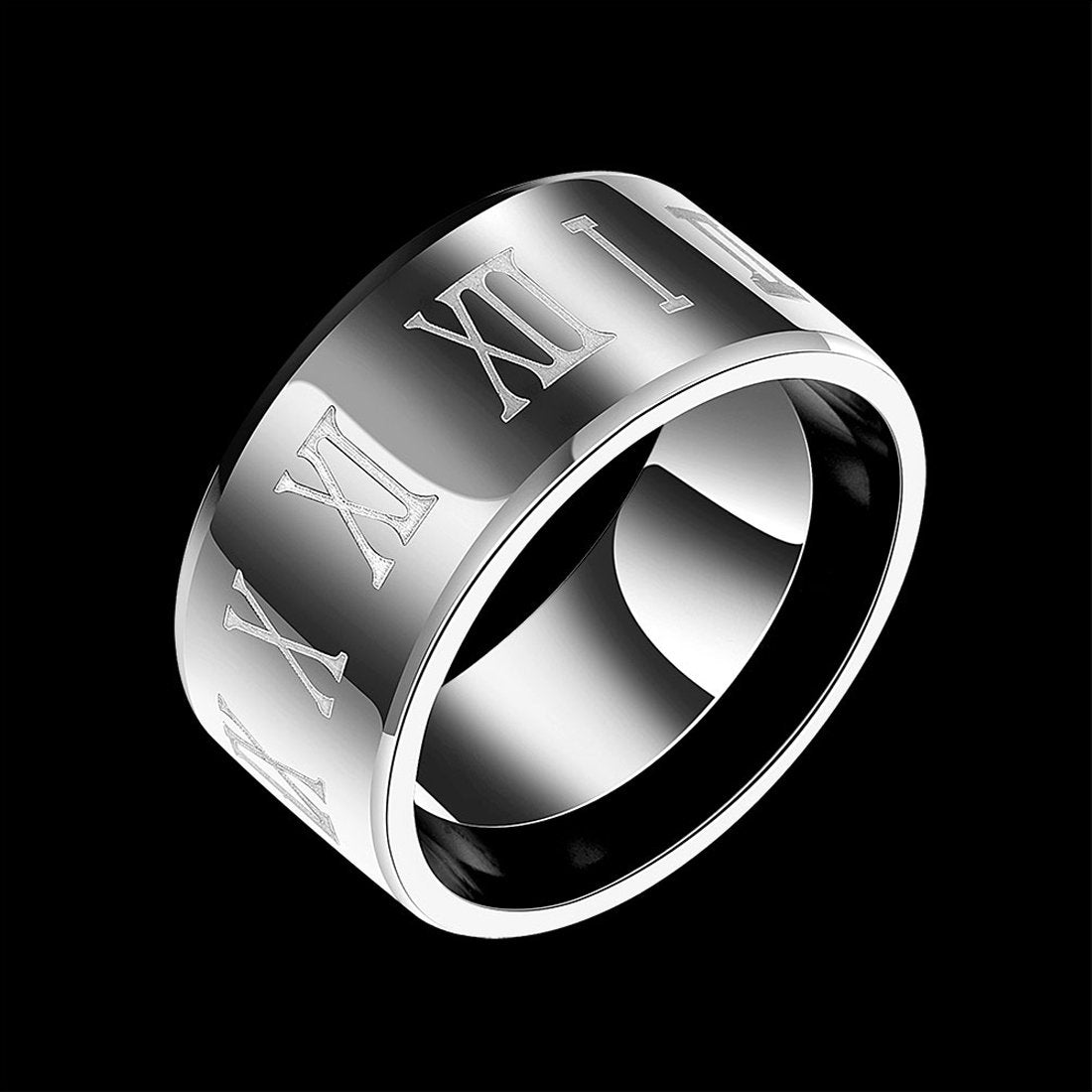 Yellow Chimes Roman Numerals Engraved Finger-Thumb Stainless Steel Ring for Men and Boys