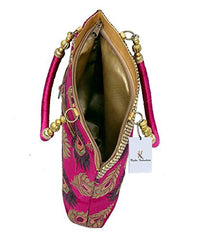 Kuber Industries Silk Traditional Design Mini Handbag, Pink,KI0044949