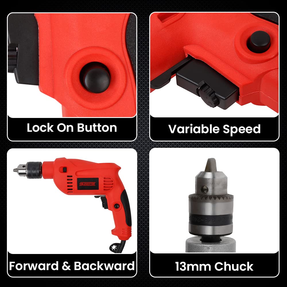 Cheston 13mm Impact Drill Machine Reversible Hammer Driver Variable 