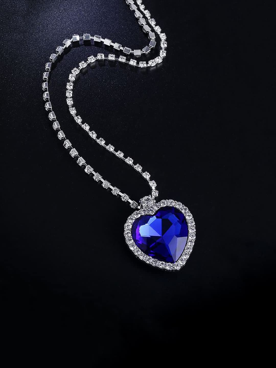 S925 Sterling silver Blue Crystal Necklace Pendant Blue Heart Ocean Ne