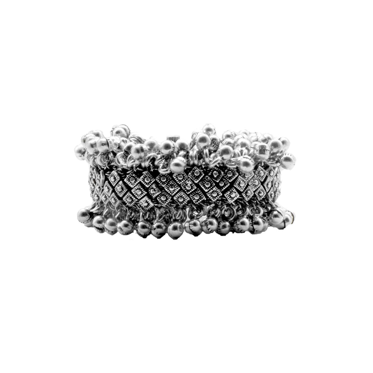 TEEJH Geeta Rawa Work Silver Oxidized Ghungroo Bangle for Women