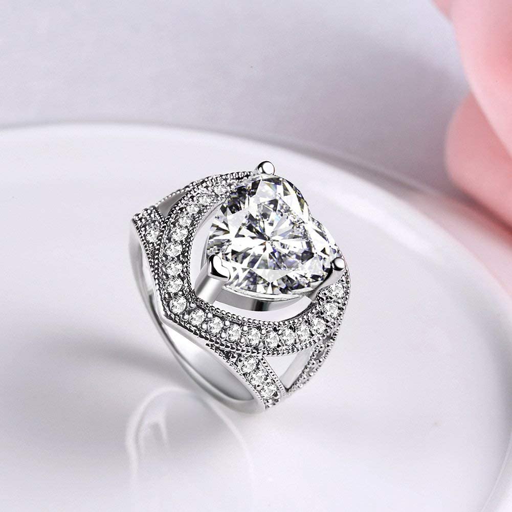 Yellow Chimes Rings for Women White Crystal Heart Adjustable Ring Cocktail Style Platinum Plated Heart Ring for Women and Girls.