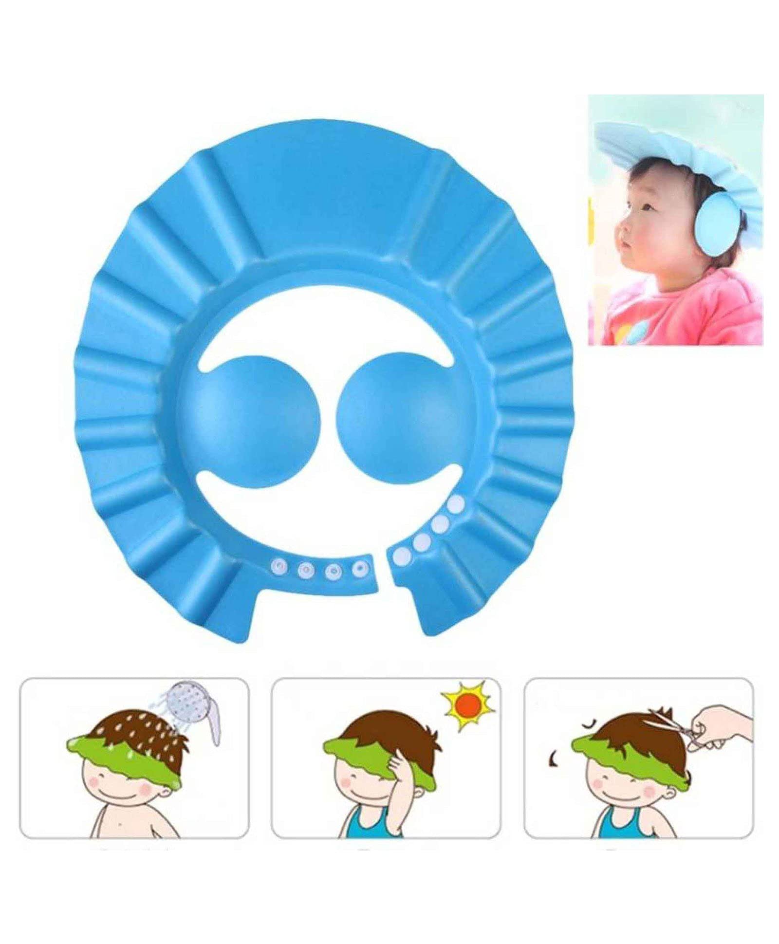 Kuber Industries Soft Adjustable Visor Hat Safe Shampoo Shower Bathing Protection Bath Cap for Toddler, Baby, Kids, Children-Pack of 2 (Blue)-HS_38_KUBMART21343
