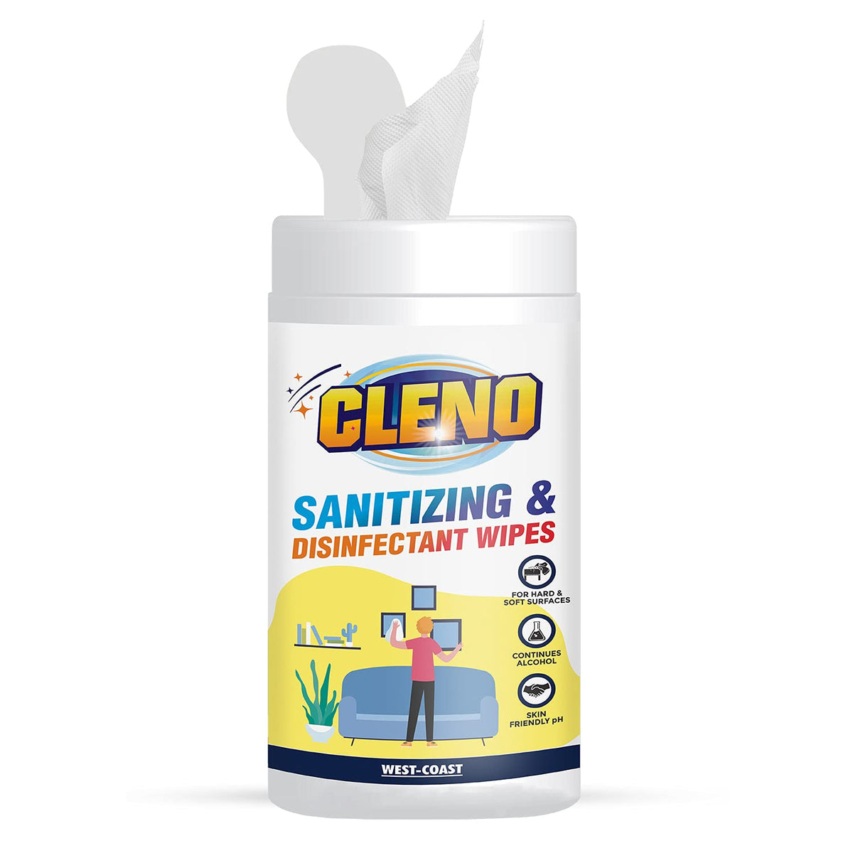 Cleno Sanitizing & Disinfectant Wet Wipes Cleanse Floor, Frame, Furniture, Shelves, Table & Chair for Stain & Dirt’s Household Area, Lemon - 50 Wipes (Ready to Use)