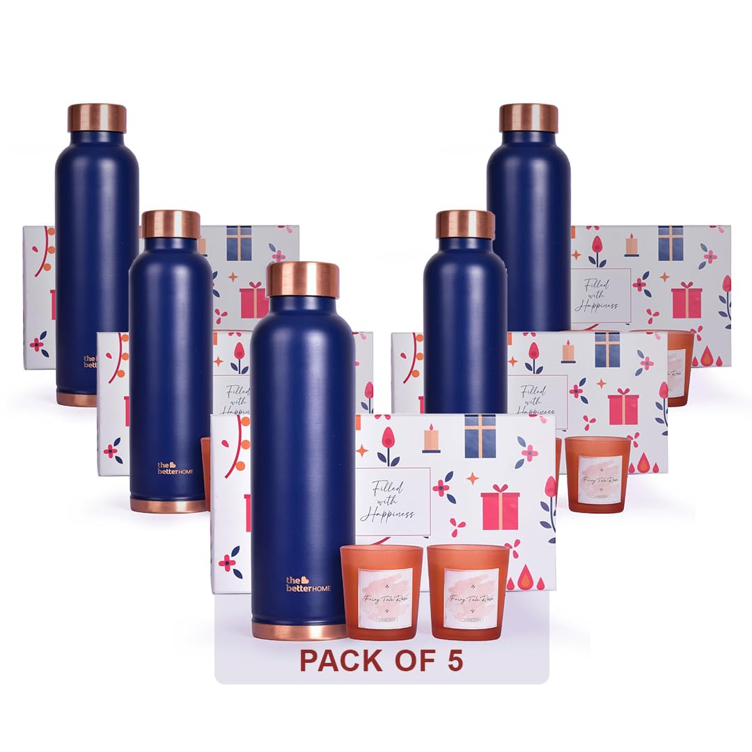 Gleevers Gift Set for House Warming|Gift Box Pack of 3 with Copper Bottle & 2 Candles (60gm) |House Warming Gifts for New Home, Return Gift for House Warming Party, Corporate Gifts for Employees