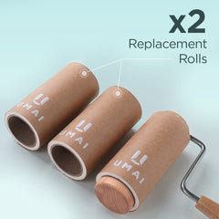 UMAI-Lint Roller For Clothes(2 Rollers + 4 Replacement Rolls-Total 360 Sheets)|Wooden Eco-Friendly Lint Roller For Clothes,Pet Hair,Sweaters,Blankets With 14 Cm Width Of Sticky Sheet|Lint Remover