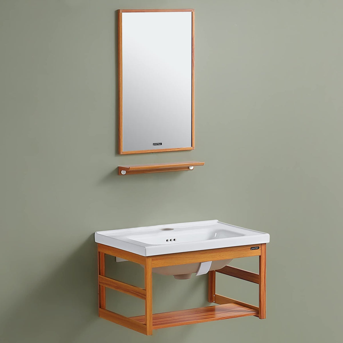 Plantex Aluminum Bathroom Vanity Cabinet Set with Sink/Mirror & Ceramic Basin for Bathroom – (Brown)