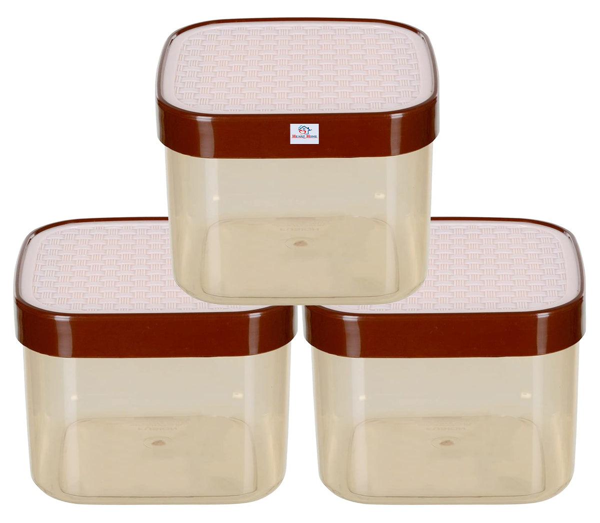 Heart Home Check Deisgn Lid Multi Purpose Plastic Container,1200ml, Set of 3 (White)