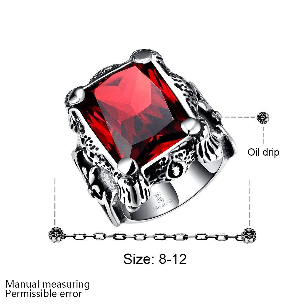Yellow Chimes Rings for Men Red Square Shaped Stainless Steel Tough Silver Ring for Men and Boys